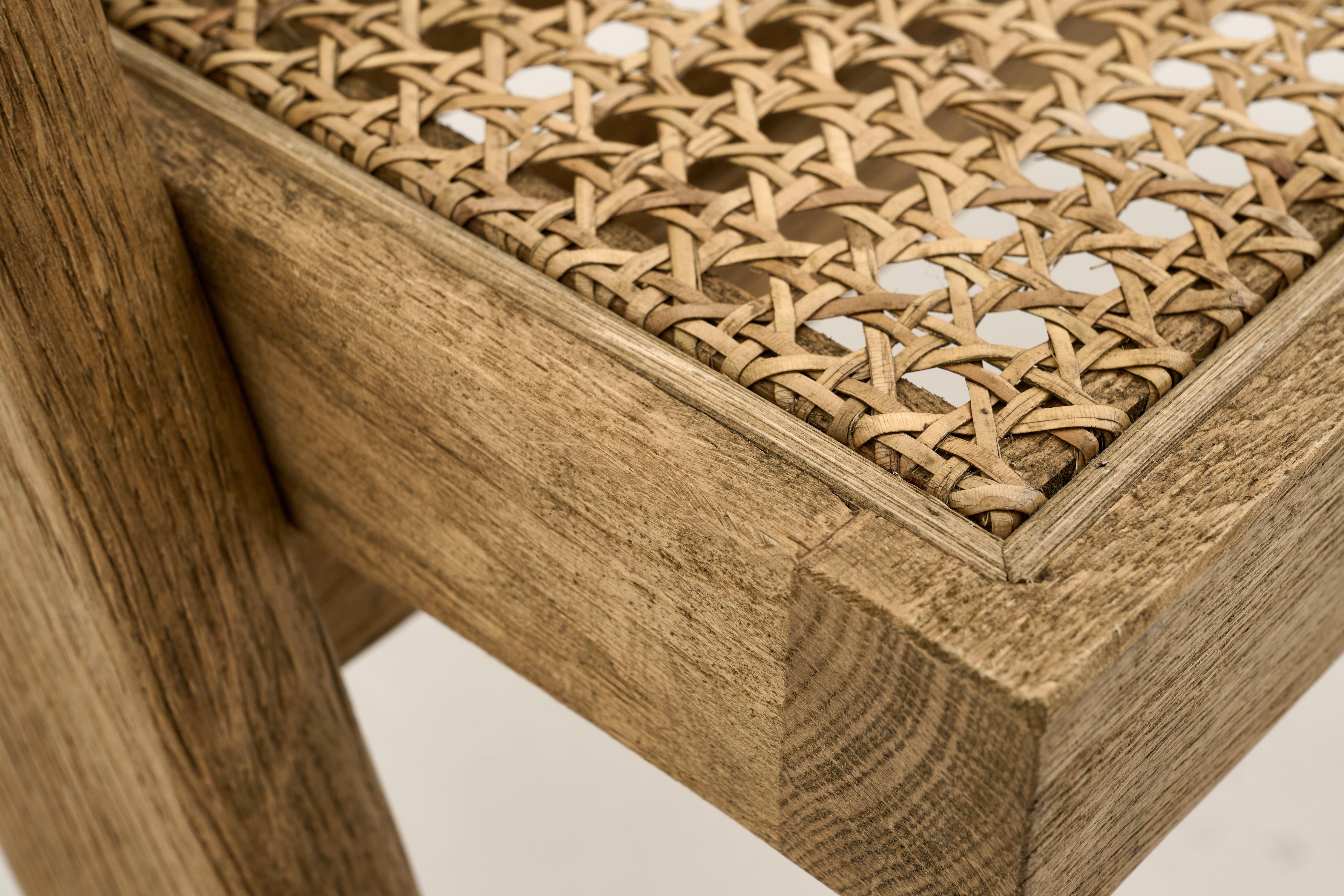 Flamant BRUNO seat, weathered oak, reed, with cushion