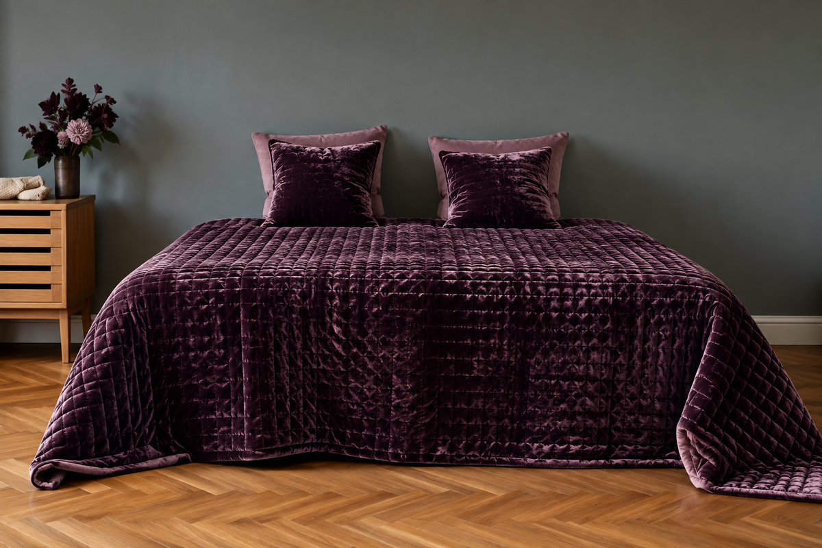 Fabric Copenhagen Bedspread Velvet, aubergine