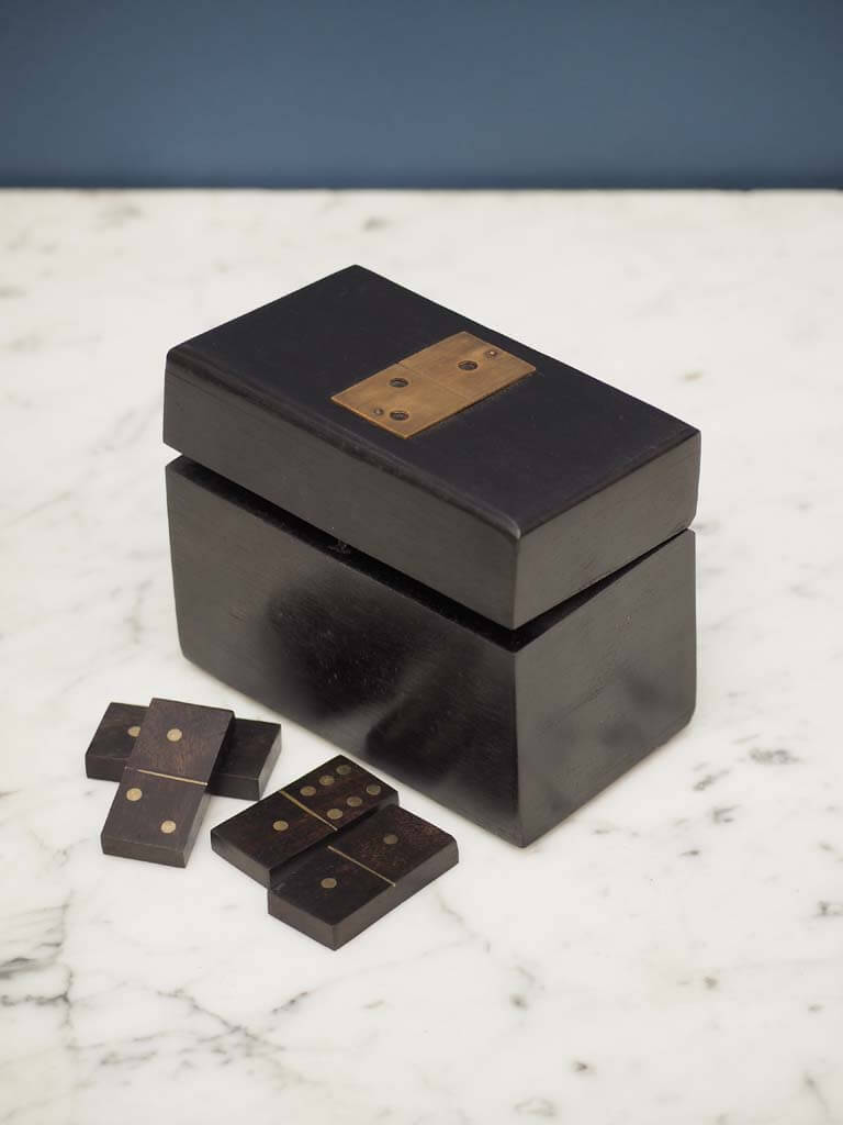 chehoma Black wooden domino box brass details