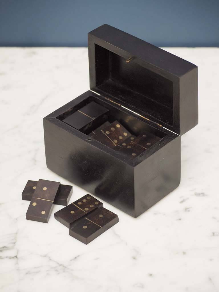 chehoma Black wooden domino box brass details