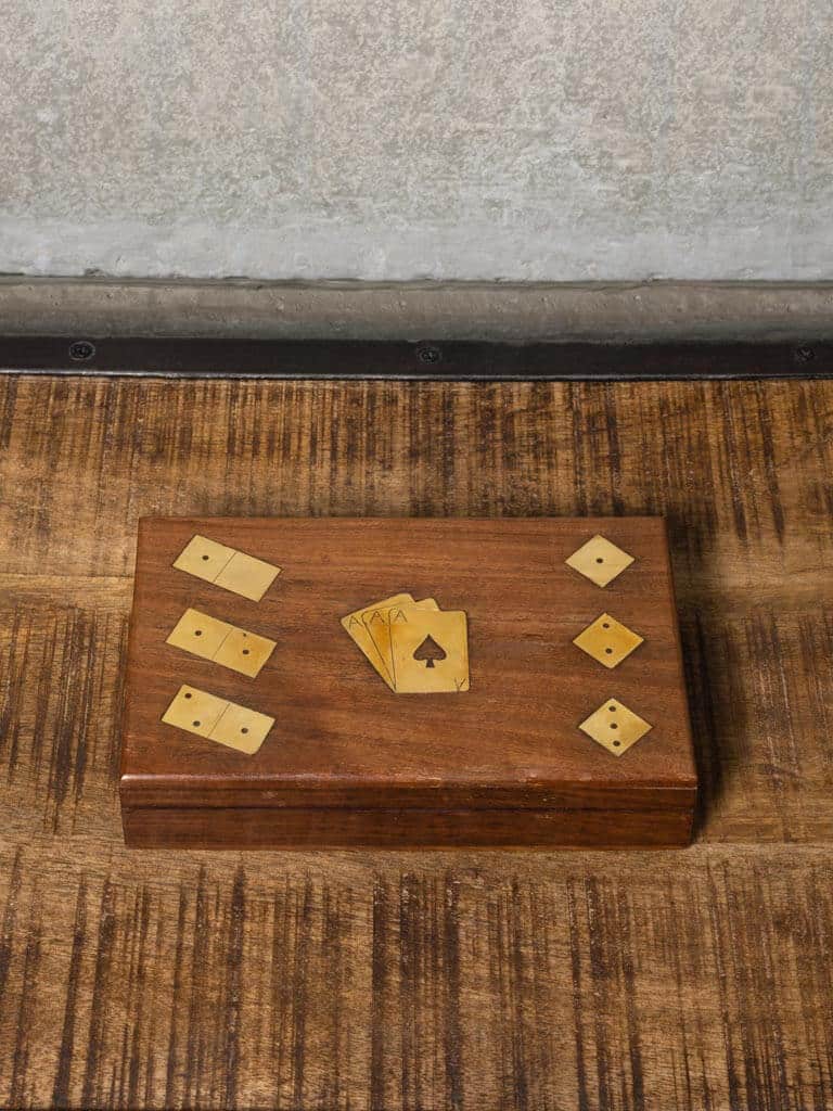 Chehoma Game box with card, dices & domino brass details