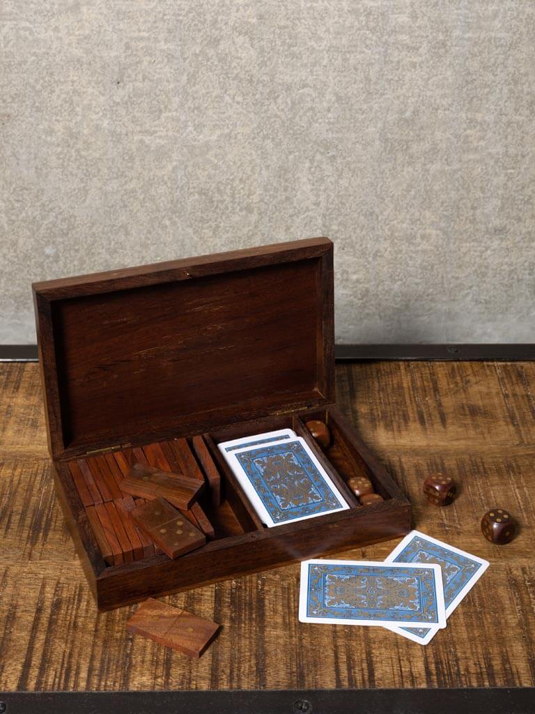 Chehoma Game box with card, dices & domino brass details