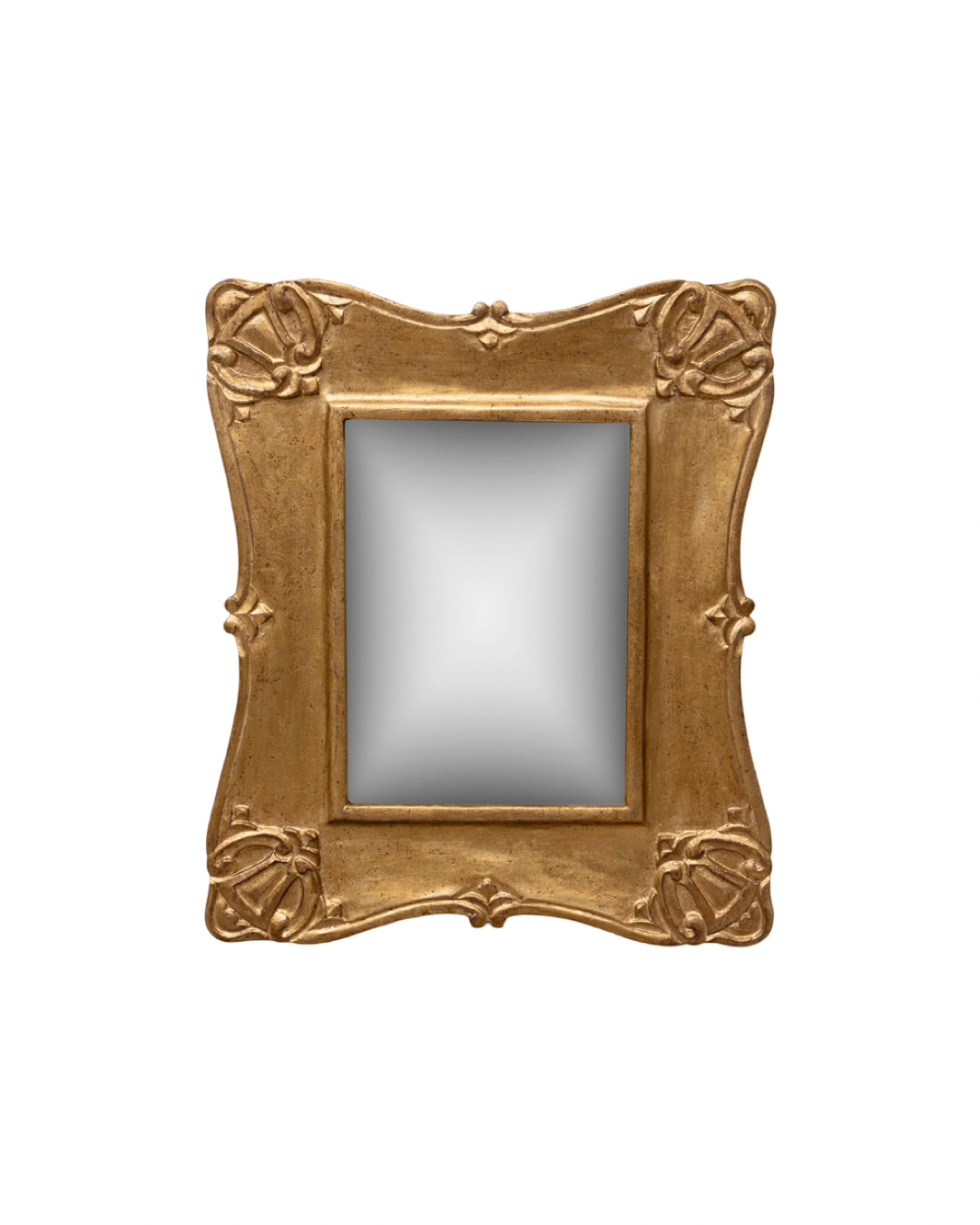 Rectangular convex mirror golden patina