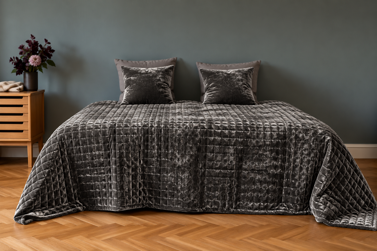 Fabric Copenhagen Bedspread Velvet, dark grey