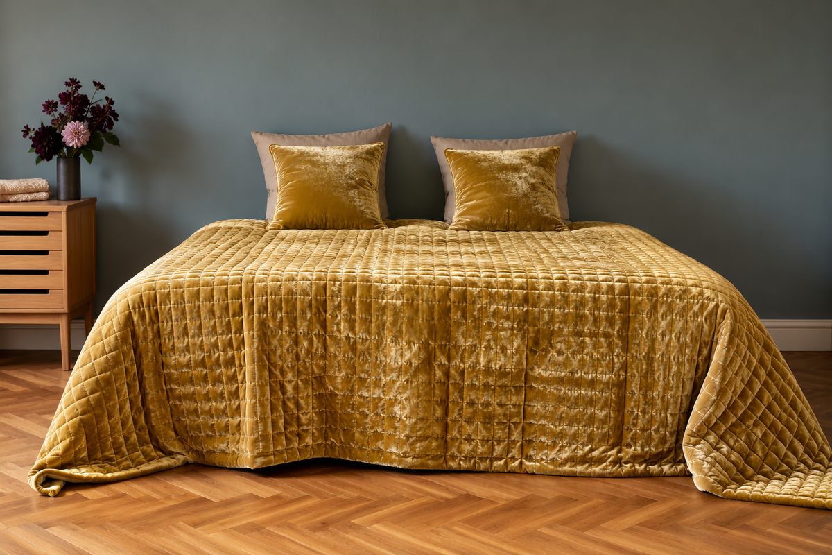 Fabric Copenhagen Bedspread Velvet, yellow