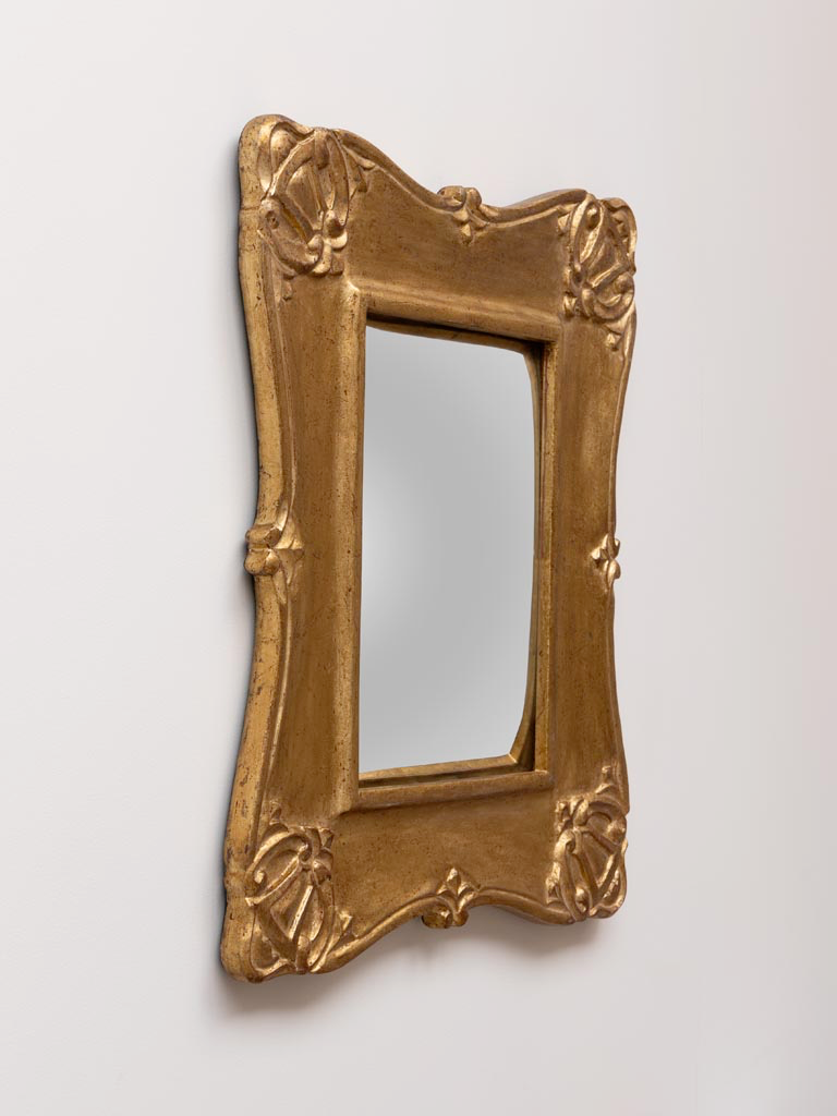 Rectangular convex mirror golden patina