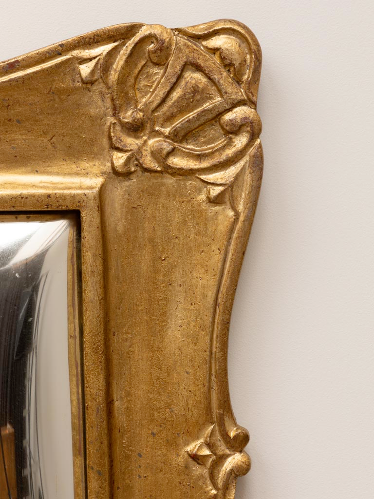 Rectangular convex mirror golden patina
