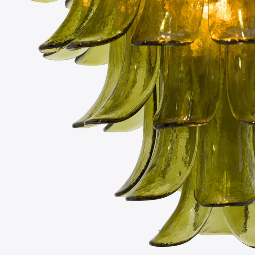 Pure White Lines PETALO, green chandelier, small