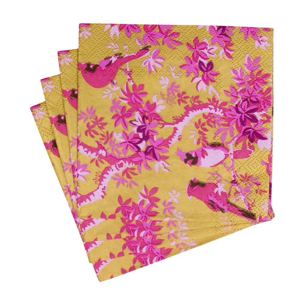 Caspari Scenic Songbirds Rose/Gold Napkin Cocktail