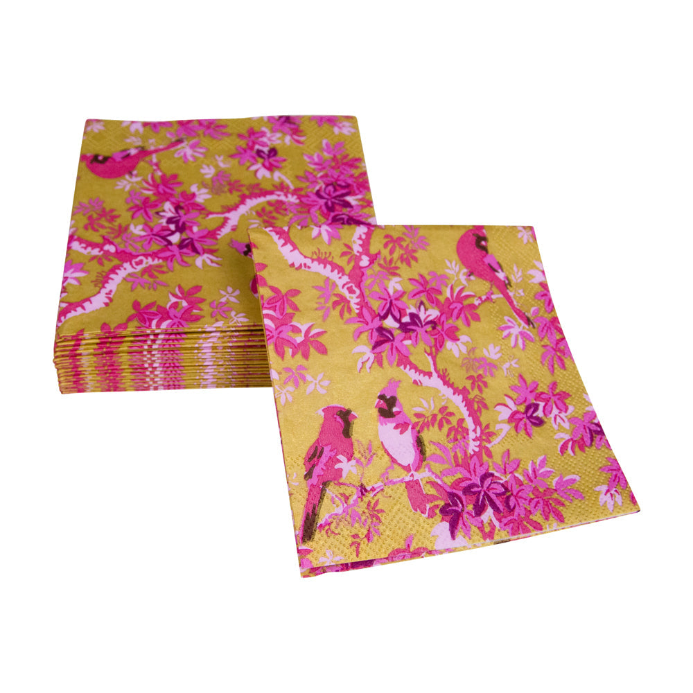Caspari Scenic Songbirds Rose/Gold Napkin Cocktail