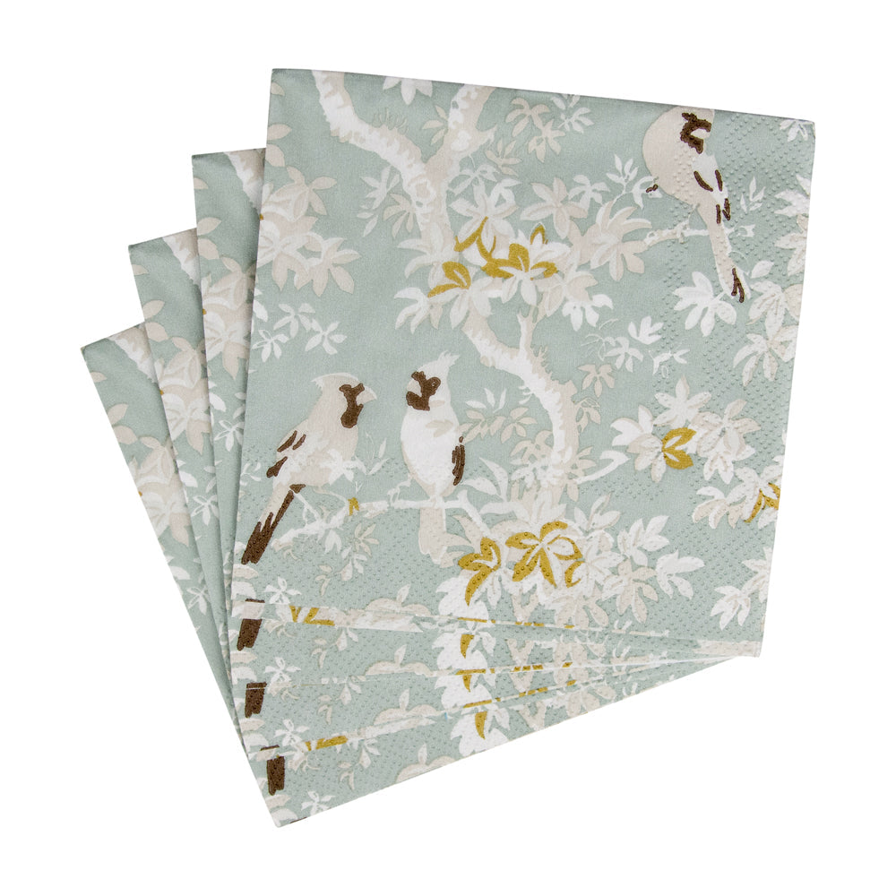 Caspari Scenic Songbirds Celadon Napkin Cocktail