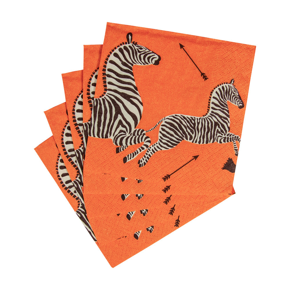 Caspari Zebras Orange Napkin Cocktail