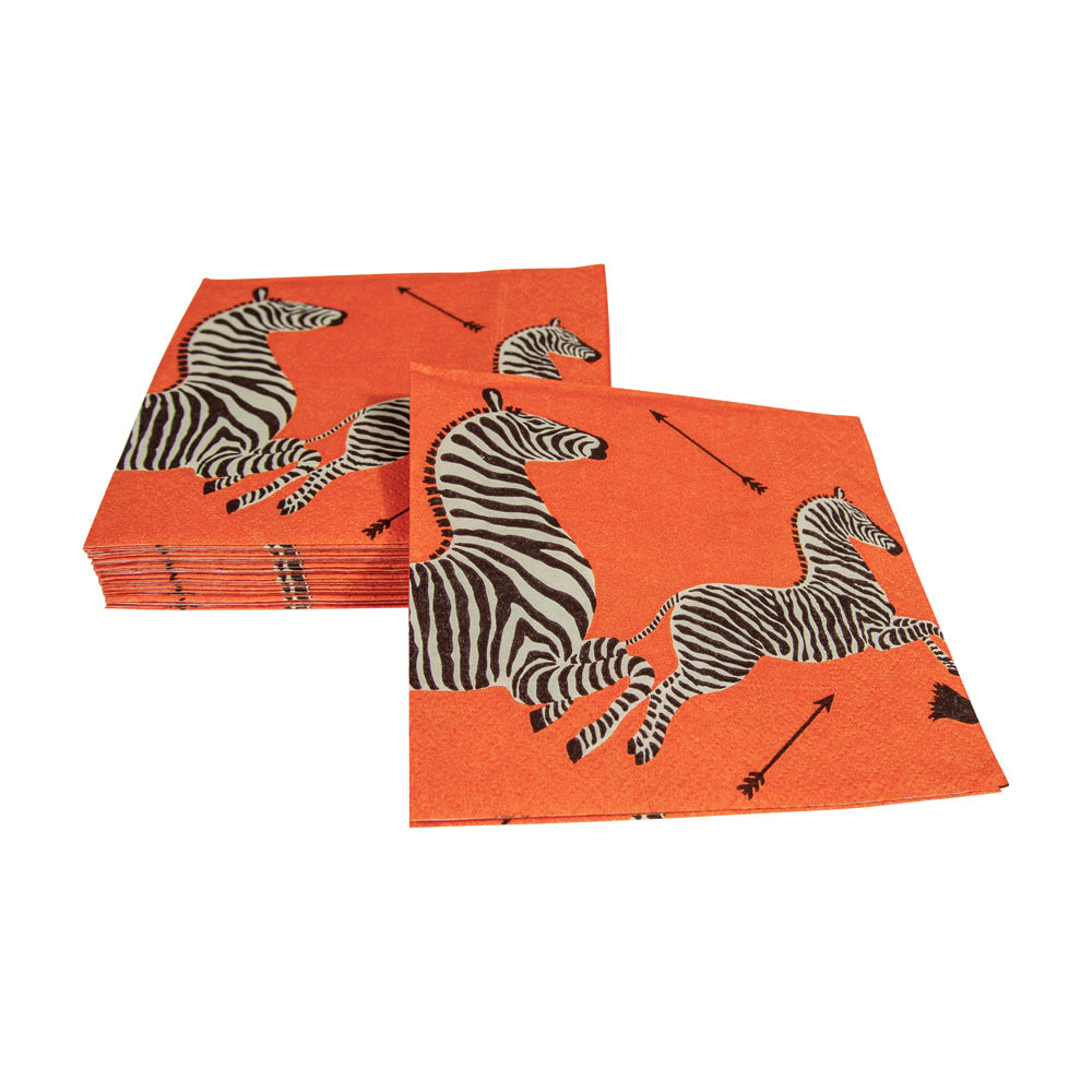 Caspari Zebras Orange Napkin Cocktail