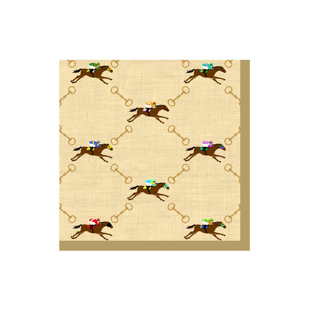 Caspari And They're Off! Linen Cocktail Napkin