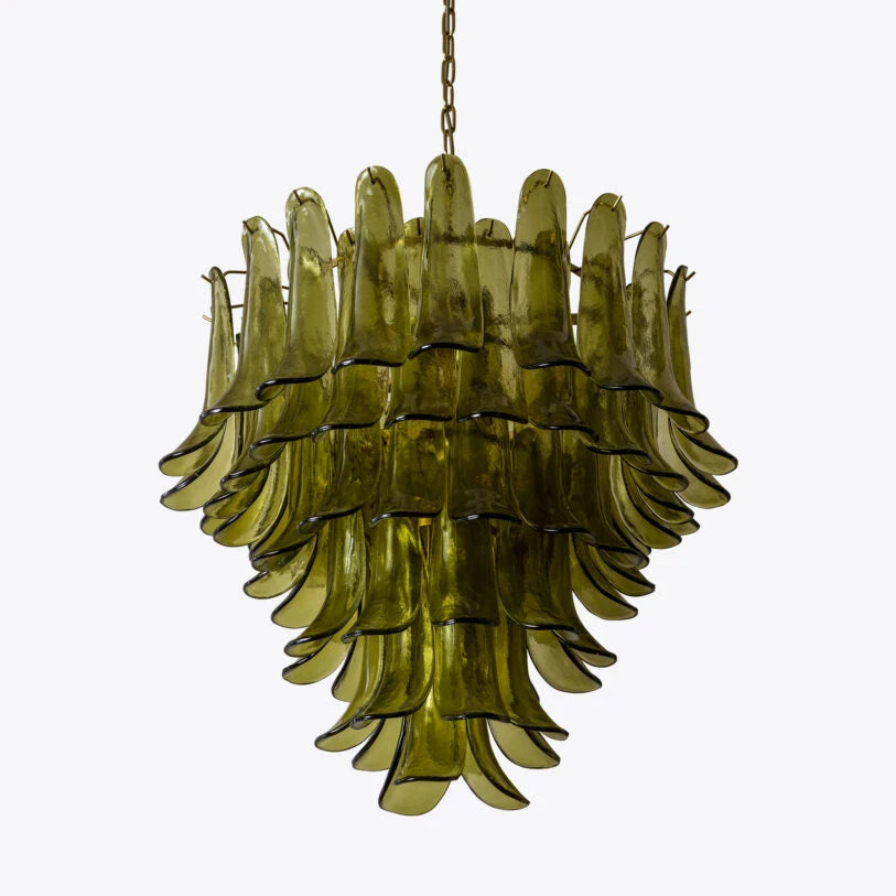 Pure White Lines PETALO, green chandelier, small