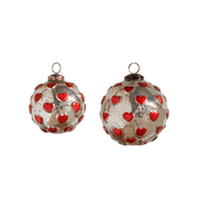 Glass Xmas Ball Red Hearts