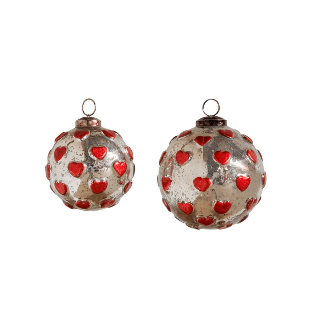 Glass Xmas Ball Red Hearts