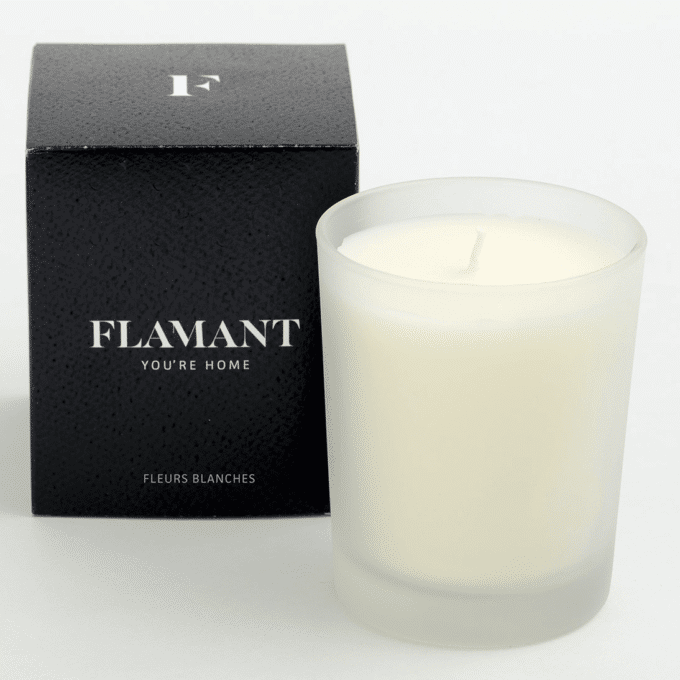 Flamant lin scented Candle fleurs Blanches