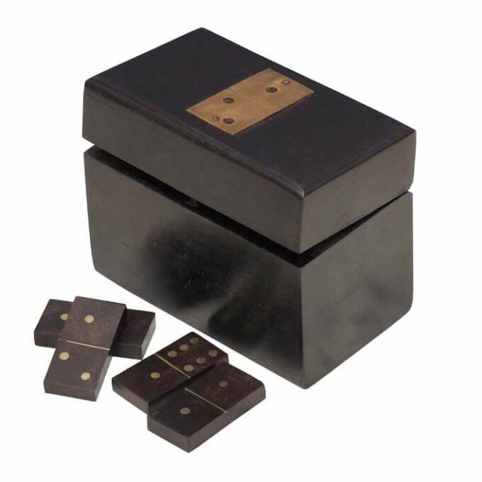 chehoma Black wooden domino box brass details