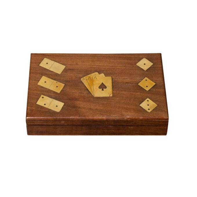 Chehoma Game box with card, dices & domino brass details