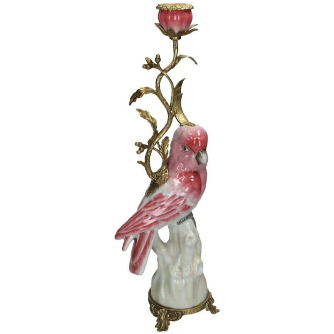 Candel stick bird fine earthenware pink